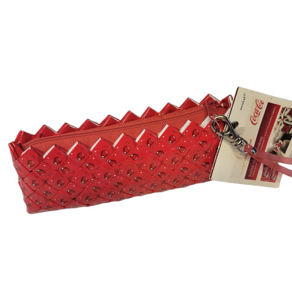 Coca-Cola Bottle Label Handbag Clutch Purse Recycled Bubbles Woven Red New NWT